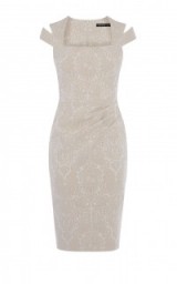 karen millen JACQUARD PENCIL DRESS in CHAMPAGNE ~ neutral fitted dresses ~ luxe occasion wear ~ elegant evening fashion