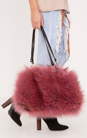 Pretty Little Thing JENA PINK FUR SHOULDER BAG ~ fluffy bags ~ handbags ~ accessories - flipped