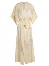 CARINE GILSON Lace-insert long cream silk-satin kimono. Luxe nightwear | luxury kimonos | wide sleeve dressing gowns | loungwear