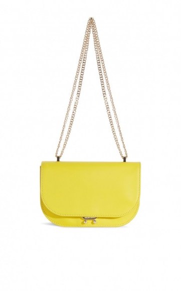 karen millen LEATHER SHOULDER BAG in YELLOW ~ colour pop bags ~ spring colours ~ chain strap handbags ~ chic accessories - flipped