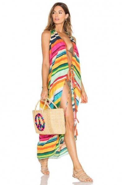 LENNY NIEMEYER DEEP V DRESS ~ multi coloured cover ups ~ poolside chic ~ pool fashion ~ colourful striped beachwear ~ long stripe beach dresses - flipped