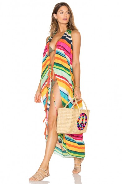 LENNY NIEMEYER DEEP V DRESS ~ multi coloured cover ups ~ poolside chic ~ pool fashion ~ colourful striped beachwear ~ long stripe beach dresses