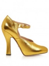 GUCCI Lesley gold leather pumps ~ metallic high heels ~ designer shoes ~ Mary Jane ~ statement Mary Janes