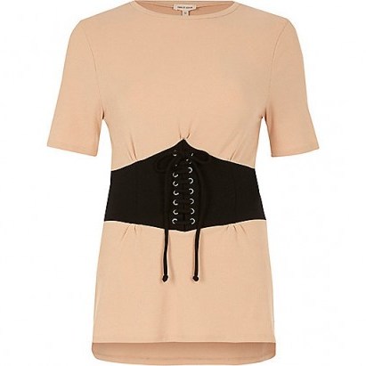 river island light pink corset front fitted T-shirt ~ tees ~ t-shirts ~ tops ~ fashion & style - flipped