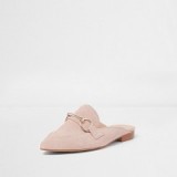 River Island Light pink suede snaffle backless loafers ~ pale pink flats ~ luxe style flat shoes ~ stylish slip ons