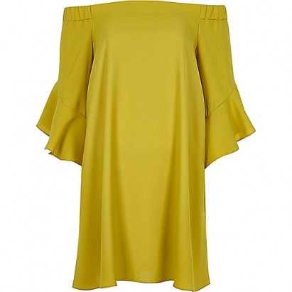 River Island lime green bell sleeve bardot swing dress ~ off the shoulder dresses ~ party fashion ~ evening style clothing ~ going out