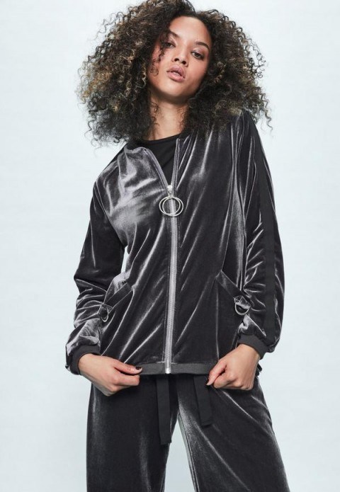 londunn + missguided grey velour bomber jacket. Jourdan Dunn fashion/clothing collaboration | casual jackets - flipped