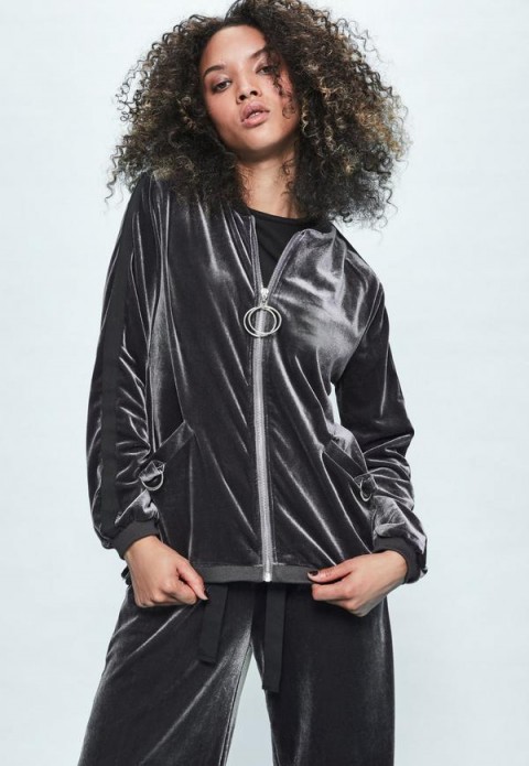 londunn + missguided grey velour bomber jacket. Jourdan Dunn fashion/clothing collaboration | casual jackets