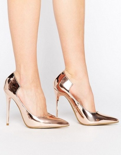 Lost Ink Freya Rose Gold Curved Court Shoes - flipped