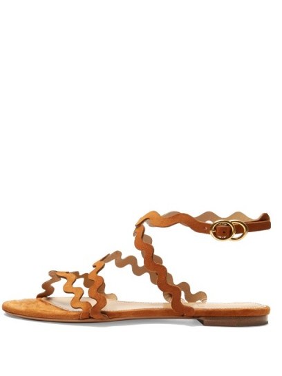 CHLOÉ Melrose tan-brown suede sandals ~ summer flats ~ flat designer shoes ~ holiday - flipped