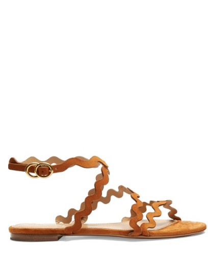 CHLOÉ Melrose tan-brown suede sandals ~ summer flats ~ flat designer shoes ~ holiday