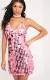 Noore Pink Sequin T Bar Shift Dress ~ sequined party dresses