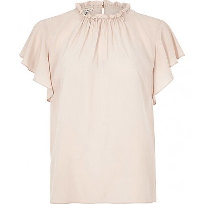River Island Pink frill sleeve top ~ short sleeved frilly tops - flipped