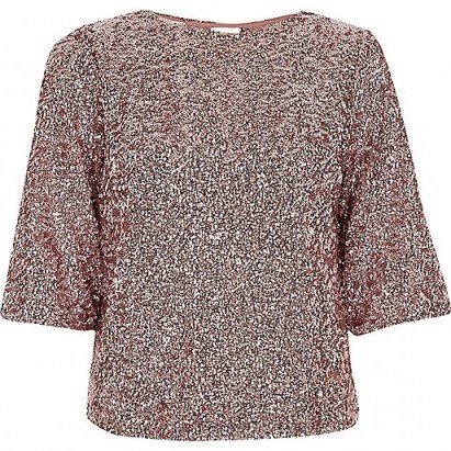 River Island pink sequin flute sleeve top ~ embellished tops ~ shimmering fashion ~ sequined - flipped