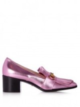 GUCCI Polly pink fringed leather loafers ~ luxe block heel shoes ~ designer footwear ~ chunky heels ~ metallic accessories ~ metallics