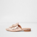 RIVER ISLAND Rose gold metallic snaffle backless loafers – luxe style sandals – open back flat shoes – croc embossed faux leather – spring flats – animal print