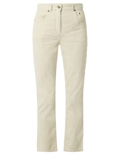 CHLOÉ Light Beige Scalloped-seam cropped corduroy trousers ~ designer pants ~ neutral tone ~ neutrals - flipped