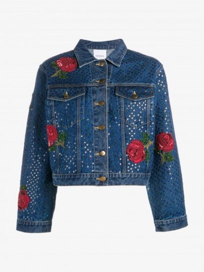 Ashish Sequin Embellished Blue Denim Jacket ~ floral sequined jackets - flipped