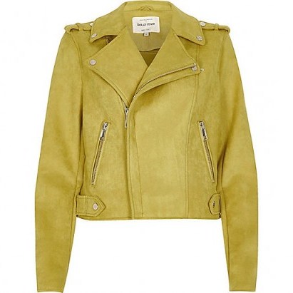 River Island yellow suede look biker jacket ~ casual jackets ~ spring outerwear ~ fashion - flipped