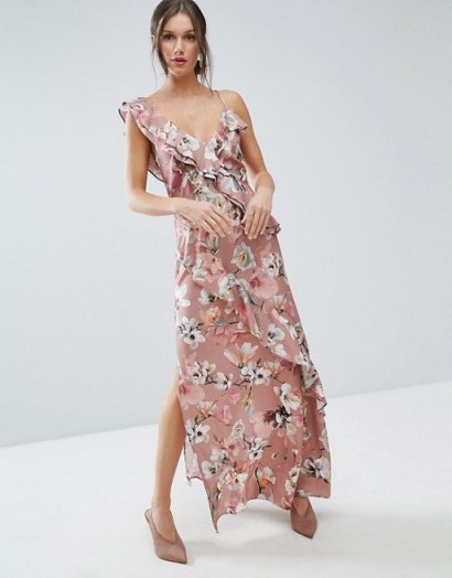 ASOS Dusky Floral Ruffle Cami Maxi Dress ~ long sleeveless summer dresses ~ flower print ~ ruffled ~ feminine - flipped