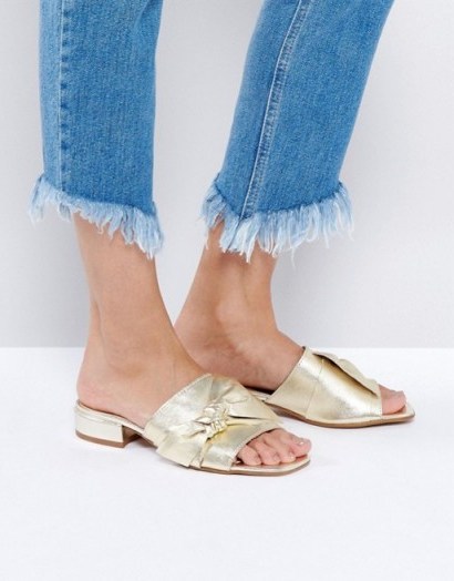 ASOS FOGGY Bow Leather Sandals Gold. Summer flats | glam shoes - flipped