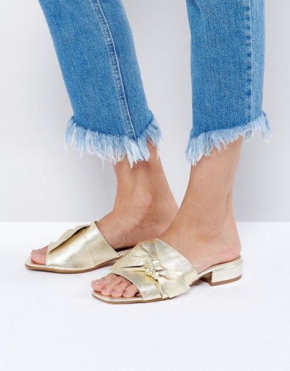 ASOS FOGGY Bow Leather Sandals Gold. Summer flats | glam shoes