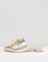 ASOS LINK UP Mule Ballet Flats. Gold metallic open back mules | luxe style flat shoes | slip on shoes | statement bow