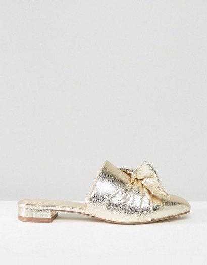 ASOS LINK UP Mule Ballet Flats. Gold metallic open back mules | luxe style flat shoes | slip on shoes | statement bow - flipped