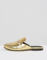 ASOS MOVIE Leather Mule Loafers. Gold metallic mules | luxe open black loafer | slip on flats | flat shoes