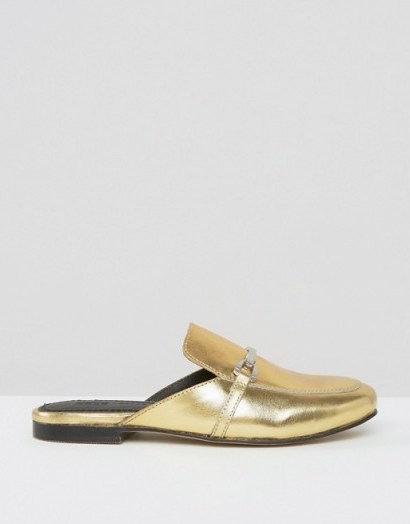 ASOS MOVIE Leather Mule Loafers. Gold metallic mules | luxe open black loafer | slip on flats | flat shoes - flipped
