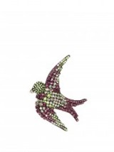 GUCCI Bird crystal-embellished brooch with green, purple and grey crystals ~ large statement brooches ~ designer fashion jewellery ~ swallows ~ birds