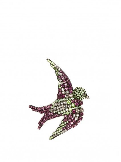 GUCCI Bird crystal-embellished brooch with green, purple and grey crystals ~ large statement brooches ~ designer fashion jewellery ~ swallows ~ birds - flipped