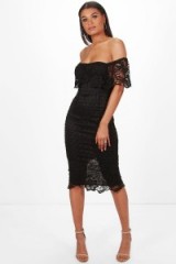 BOUTIQUE DI LACE OFF SHOULDER MIDI DRESS BLACK ~ lbd ~ off the shoulder party dresses ~ affordable going out dresses ~ bardot evening wear ~ boohoo fashion