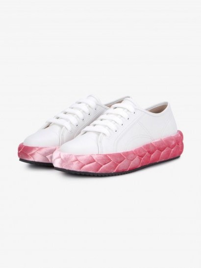Marco De Vincenzo Braided Flatform Sneakers – white and pink trainers – sports luxe - flipped