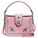 Coach Page Western Rivets Pink Leather Across Body Bag – luxe crossbody – embellished shoulder bags – studded handbags – statement accessories