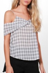 CARA CHECK COLD SHOULDER TOP ~ boohoo strappy tops ~ affordable summer fashion ~ gingham print