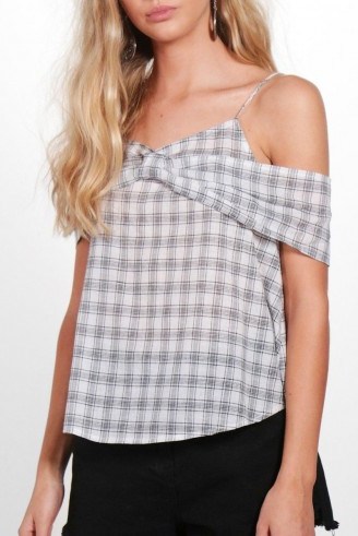 CARA CHECK COLD SHOULDER TOP ~ boohoo strappy tops ~ affordable summer fashion ~ gingham print - flipped