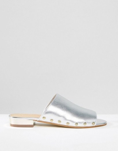 Carvela Kammie Silver Leather Stud Detail Mules - flipped