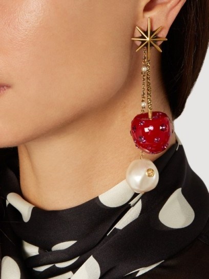 GUCCI Cherry and pearl crystal-embellished earrings ~ bling jewellery ~ large drop earrings ~ statement accessory - flipped