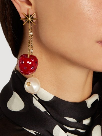 GUCCI Cherry and pearl crystal-embellished earrings ~ bling jewellery ~ large drop earrings ~ statement accessory