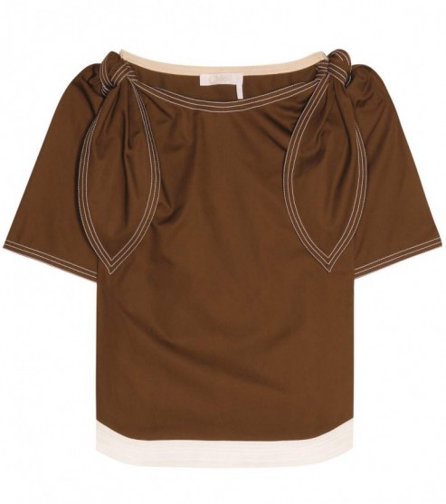 CHLOÉ Brown Embellished shoulder tie cotton top ~ designer clothing ~ luxury summer tops