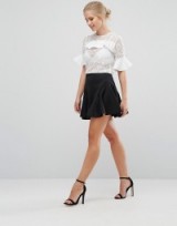 Closet Lace Blouse with Satin Ruffle Detail ~ white ruffled blouses ~ chic short sleeve tops