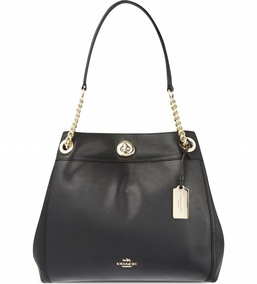 COACH Edie Black leather shopper – chic shoulder bags – stylish handbags
