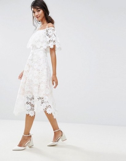 Coast Patience Lace Full Midi Dress – floral bardot party dresses – garden parties – summer event fashion – off the shoulder - flipped