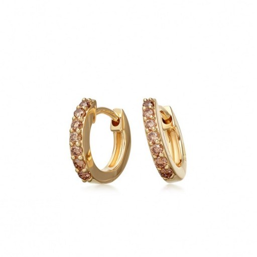Cognac Diamond Mini Halo Hoop Earrings. Small hoops | luxe-style minimalist jewellery | diamonds - flipped