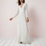 River Island Cream sequin long sleeve maxi dress ~ embellished wedding dresses ~ sequinned bridal gowns