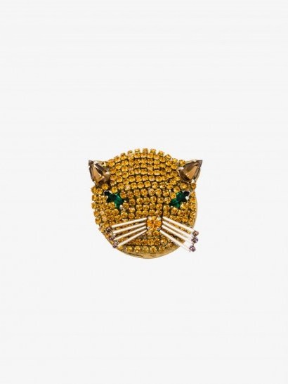 Gucci Crystal Embellished Cat Brooch – designer fashion jewellery – brooches – cool cats – crystals - flipped