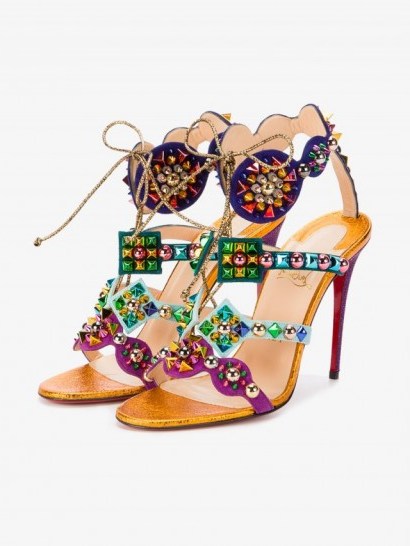 Christian Louboutin Crystal Embellished Stiletto Heeled Sandals – bling shoes - flipped