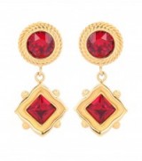 DOLCE & GABBANA Crystal-embellished clip-on earrings ~ statement jewellery ~ red crystals ~ designer gold tone jewelry