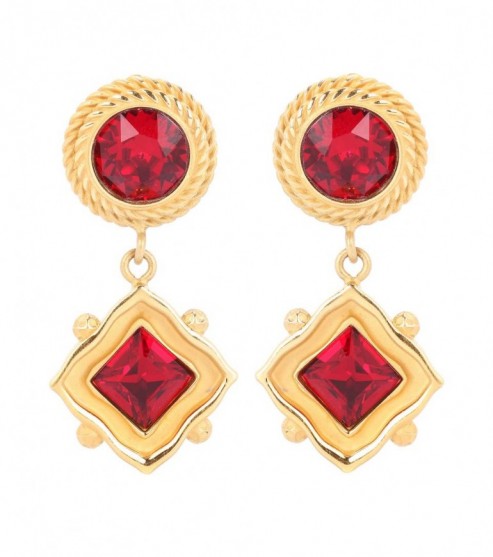 DOLCE & GABBANA Crystal-embellished clip-on earrings ~ statement jewellery ~ red crystals ~ designer gold tone jewelry